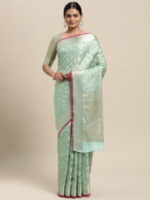 Stylclo Women's Silk Blend Sea Green Woven Design Designer Saree With Blouse  Piece - Stylclo